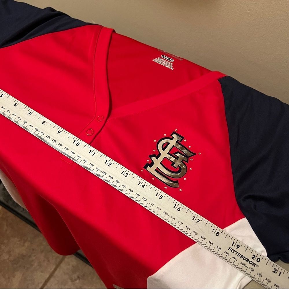 Majestic St. Louis Cardinals Red Navy White Jersey Top - Picture 10 of 11